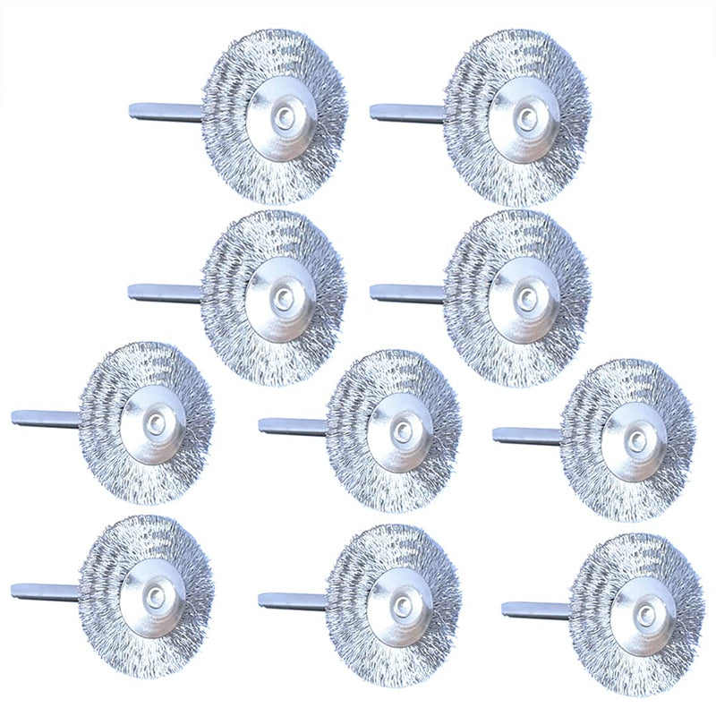  [AUSTRALIA] - Albedel 10 pcs Stainless Steel Wire Brushes T-shaped Wheels Polishing 4/5" Dia w/Shank 1/8" for Rotary Tools
