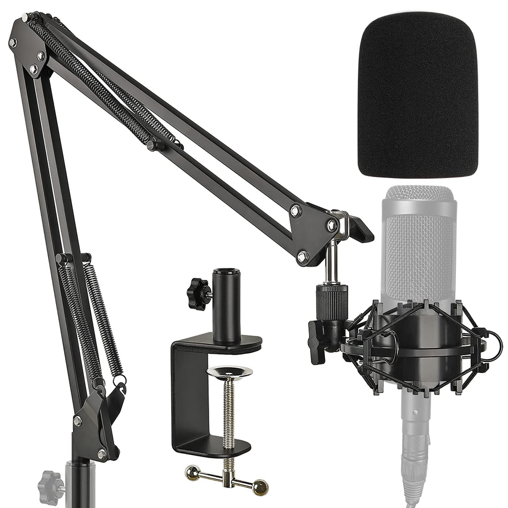  [AUSTRALIA] - AT2020 Mic Stand with Shock Mount and Pop Filter, Suspension Scissor Boom Arm with Upgraded Heavy Duty Clamp for Audio Technica AT2020 AT2020USB+ AT2035 Condenser Studio Microphone Frgyee Mic Stand_FoamSet