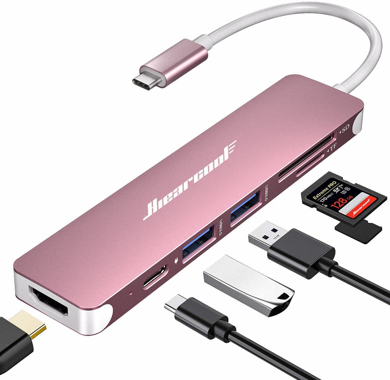  [AUSTRALIA] - USB C Hub,Hiearcool USB C Adapter,7IN1 USB C to HDMI Mulitiport Adapter Dongle Compatible for MacBook Pro and USB C Laptop-Pink Pink