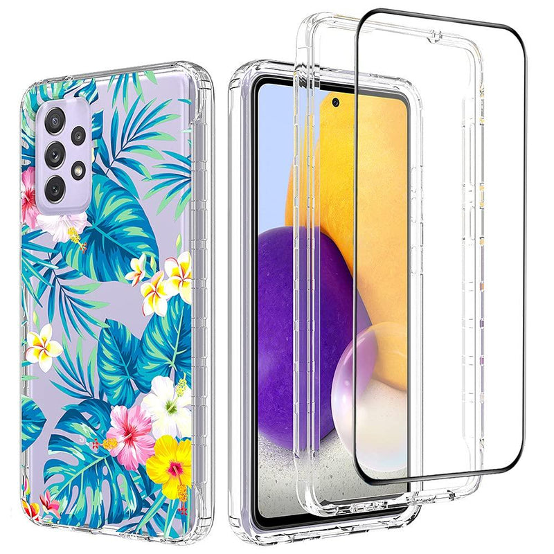 HikerClub Clear Case for Galaxy A32 5G Case with Screen Protector 2 in 1 Hybrid Impact Shockproof Hard PC Bumper + Soft TPU Pattern Full Body Case for Women Girls, Banana Leaf - LeoForward Australia