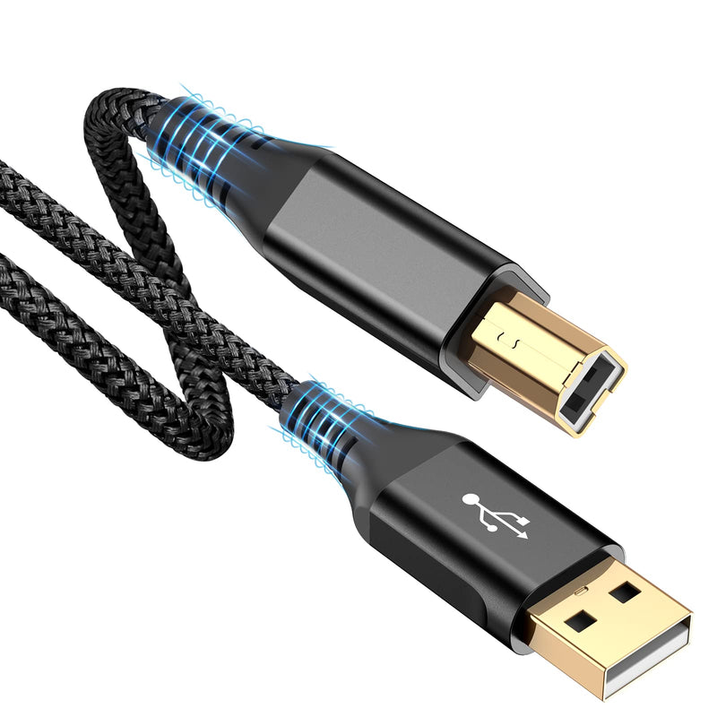 [AUSTRALIA] - sweguard Printer Cable 10ft, USB 2.0 Printer Cable USB-A to USB-B Cable, High Speed Nylon Braided Scanner Printer Cord for HP Canon Dell Epson Brother Lexmark Xerox Samsung Piano DAC & More-Black black