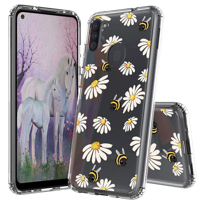 Ftonglogy for Galaxy A11 Phone Case Girls Clear Flower Air Buffer TPU Bumper + PC Shockproof Slim Women Daisy Floral Pattern Designs Protective Cover for Samsung Galaxy A11 (Bees) Bees - LeoForward Australia