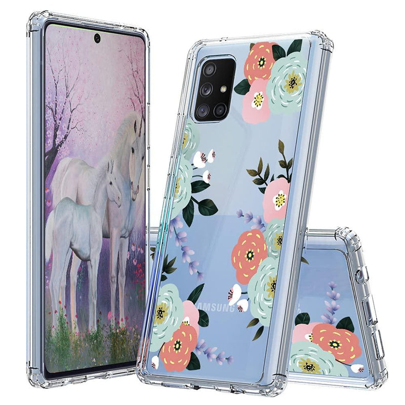 Ftonglogy Galaxy A71 5G Case Clear Flower Design Air Buffer TPU Bumper Shockproof Slim Women Girls Blue Pattern Protective Phone Cover for Samsung Galaxy A71 5G (Floral) Floral - LeoForward Australia