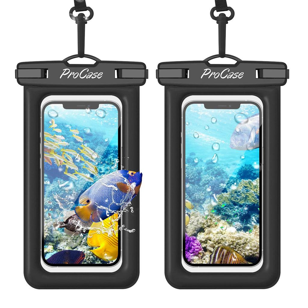  [AUSTRALIA] - ProCase Floating Waterproof Phone Pouch, Universal Float Underwater Dry Bag Case for iPhone 13 Pro Max /12 Pro Max 11 XS XR 8 7 Plus Galaxy Pixel up to 7.0" for Beach Swimming -2 Pack, Black