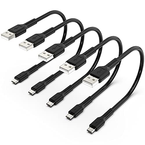  [AUSTRALIA] - Short Micro USB Cable 1ft [5 Pack] USB 2.0 Micro USB Charging Cable Android Charger Cord for Samsung Galaxy S7 Edge S6 J7 Note 5 LG Kindle Sony PS4 TV Stick Smartphones (Black) 1 Feet Black