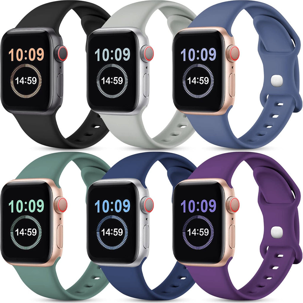  [AUSTRALIA] - [6 Pack] SNBLK Compatible with Apple Watch Bands 45mm 44mm 42mm 41mm 40mm 38mm, Soft Silicone Sport Wristbands Replacement Strap Compatible for iWatch Series 7 6 5 4 3 2 1 SE Black/Gray/Pine Green/MidnightBlue/Purple/BlueGray 38mm/40mm/41mm