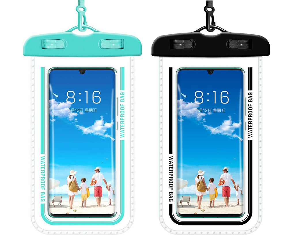  [AUSTRALIA] - Nothers Clear Universal Waterproof Cellphone Pouch Case,Phone Dry Bag Lanyard iPhone 13 12 Pro 11 Pro Max XS XR X 8 7 6SGalaxy S21 20Ultra S10 Note10 9,Up 7.5,2 Pack（Blue+Black）, 2111.51.3cm