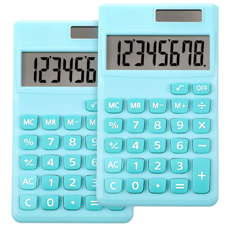  [AUSTRALIA] - 2 Pieces Basic Standard Calculators Mini Digital Desktop Calculator with 8-Digit LCD Display, Battery Solar Power Smart Calculator Pocket Size for Home School for Kids (Blue) Blue