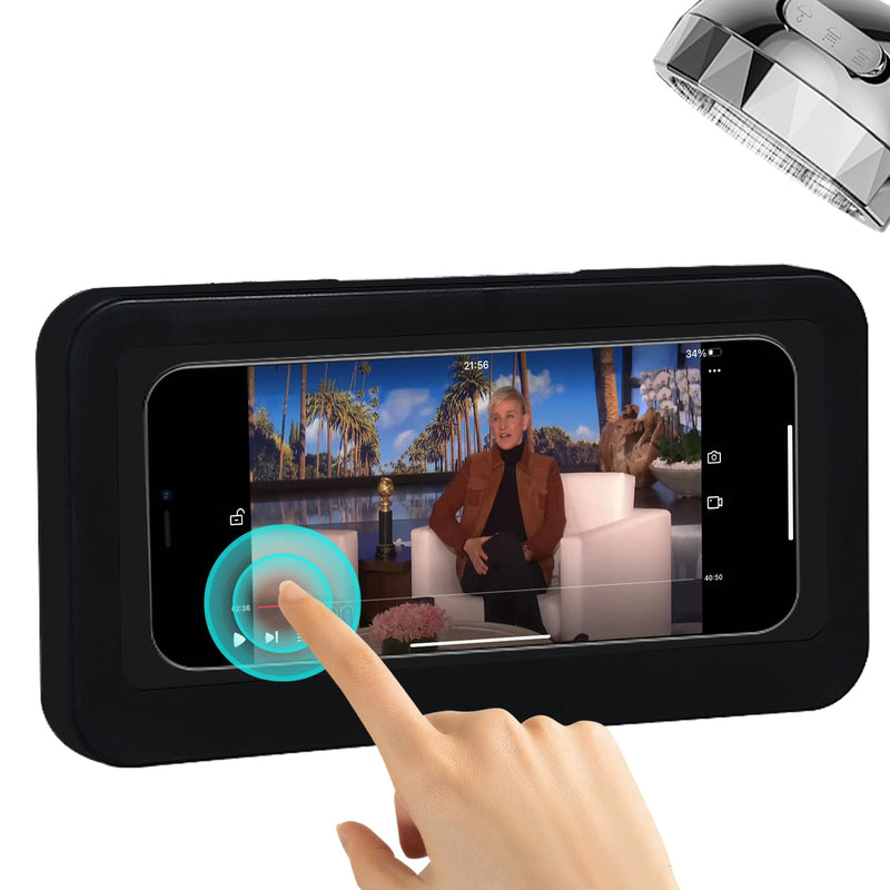  [AUSTRALIA] - Shower Phone Holder Waterproof Anti-Fog Touch Screen Wall Mount Phone Holder for Shower Bathroom Mirror Bathtub (Black) Black