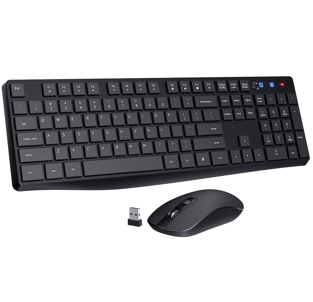 PONVIT PC230 Wireless Keyboard Mouse Combo, Energy Saving, Slim Quick 2.4GHz Cordless Full Size Computer Keyboard Silent & 3 Adjustable DPI USB Mouse Independent On/Off Switch for PC Laptop, Black - LeoForward Australia