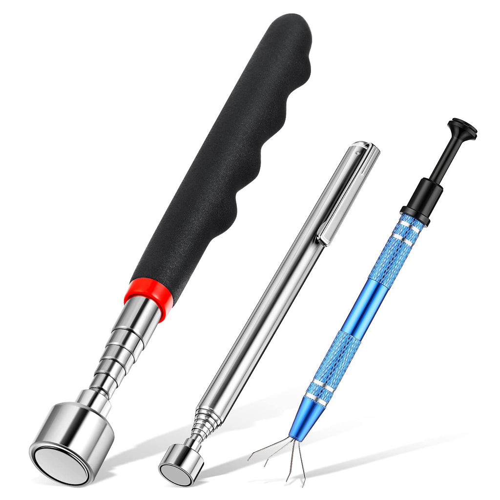  [AUSTRALIA] - 3 Pieces Magnetic Telescoping Pick Up Tool with Prong Pickup Tool Extendable 20 lb 3 lb Telescopic Magnet Stick with 4 Claw Metal Grabber Electronic Component Catcher for Bead Diamond Gems Small Parts