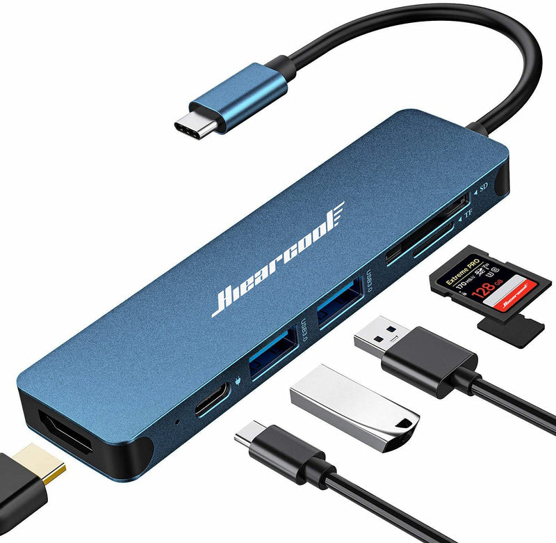  [AUSTRALIA] - USB C Hub,Hiearcool USB C Adapter,7IN1 USB C to HDMI Mulitiport Adapter Dongle Compatible for MacBook Pro and USB C Laptop-Blue Blue