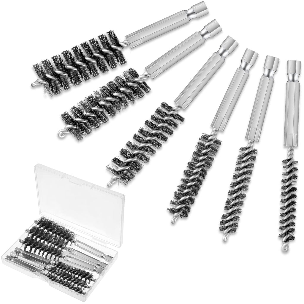  [AUSTRALIA] - 6 Pieces Stainless Steel Bore Brush in Different Sizes Twisted Wire Stainless Steel Cleaning Brush with Handle 1/4 Inch Hex Shank for Power Drill Impact Driver, 4 Inch in Length 8 mm, 10 mm, 12 mm, 15 mm, 17 mm, 19 mm
