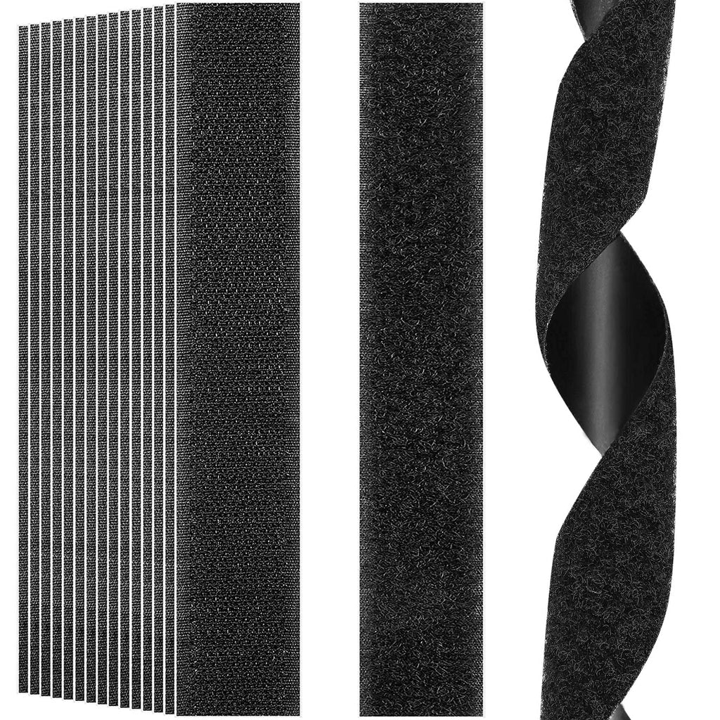  [AUSTRALIA] - 1x8 Inch Self Adhesive Hook and Loop Strips, YBWM Industrial Strength Double-Side Mounting Tapes Sticky Back Fasteners Rug Tape Picture Hanging Strips for Home and Office Use - Black, 16 Pairs