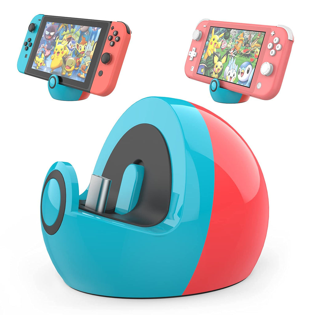  [AUSTRALIA] - HEIYING Mini Charging Dock for Nintendo Switch /Switch Lite/Switch OLED, Type C Port Switch Charging Stand Station,Switch Lite Dock with Classic Colors Neon Blue & Neon Red