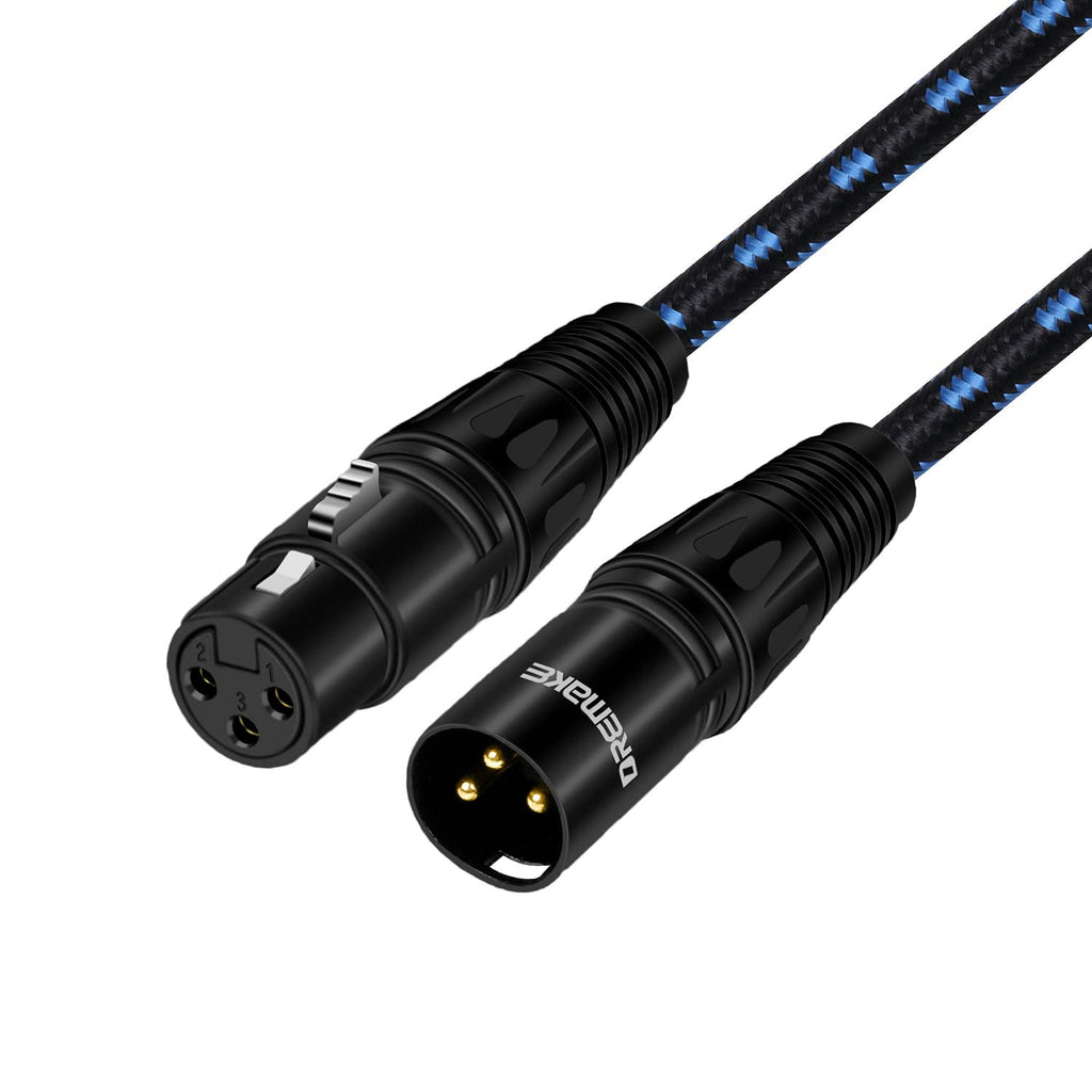  [AUSTRALIA] - DREMAKE 3 Foot XLR Mic Cable, Balanced XLR 3Pin Male to Female Microphone Patch Cable for Live Sound & Stage, Studio Harmonizer, Mixing Board, Patch Bay, Preamp, Speaker System - Black/Blue Tweed 3FT/1M