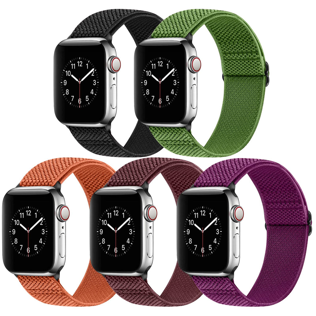 Vodtian Adjustable Nylon Braided Watch Band Compatible with Apple Watch Band 38mm 40mm, Stretchy Solo Loop Replacement Elastic Sport Straps for iWatch Series 6/5/4/3/2/1/SE 38mm/40mm Black+Army Green+Wine Red+Orange+Purple - LeoForward Australia