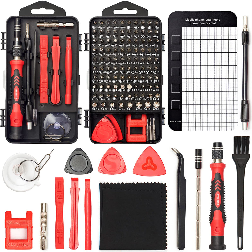  [AUSTRALIA] - STREBITO Precision Screwdriver Set 124-Piece Electronics Tool Kit with 101 Bits Magnetic Screwdriver Set for Computer, Laptop, Cell Phone, PC, MacBook, iPhone, Nintendo Switch, PS4, PS5, Xbox Repair 124 Pieces Red