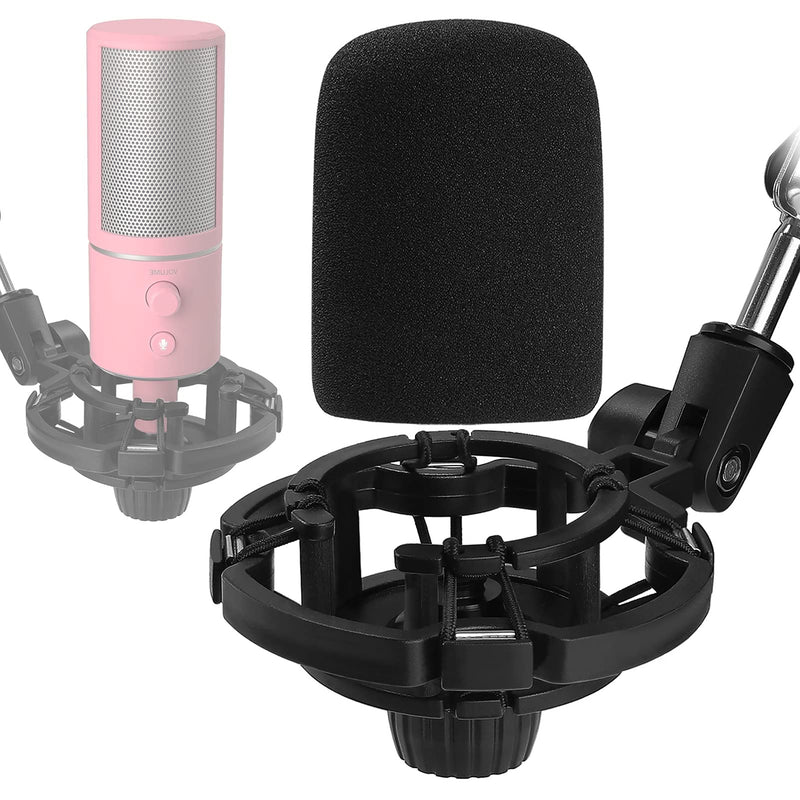  [AUSTRALIA] - Silence Razer SeirenxShock Mount with Foam Windscreen Cover,Anti-Vibration Suspension Shockmount Mic Holder Clip with Pop Filter to Blocks Out Plosives for Razer SeirenxUSB Streaming Mic Frgyee