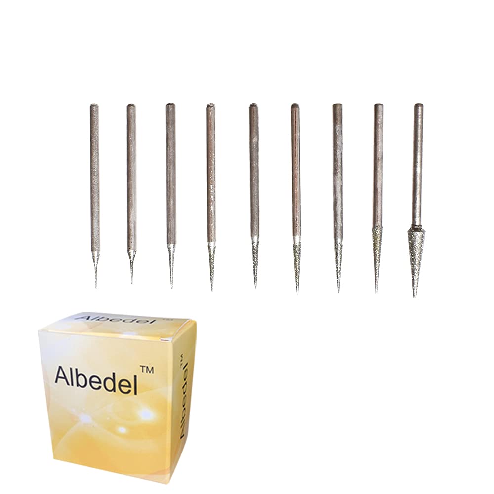  [AUSTRALIA] - Albedel 9 pcs Diamond Burr Engraving Pointed Needle Bits Grinding Mounted Point Carving Polishing for Rotary Tool Replacement (0.5~4 mm)