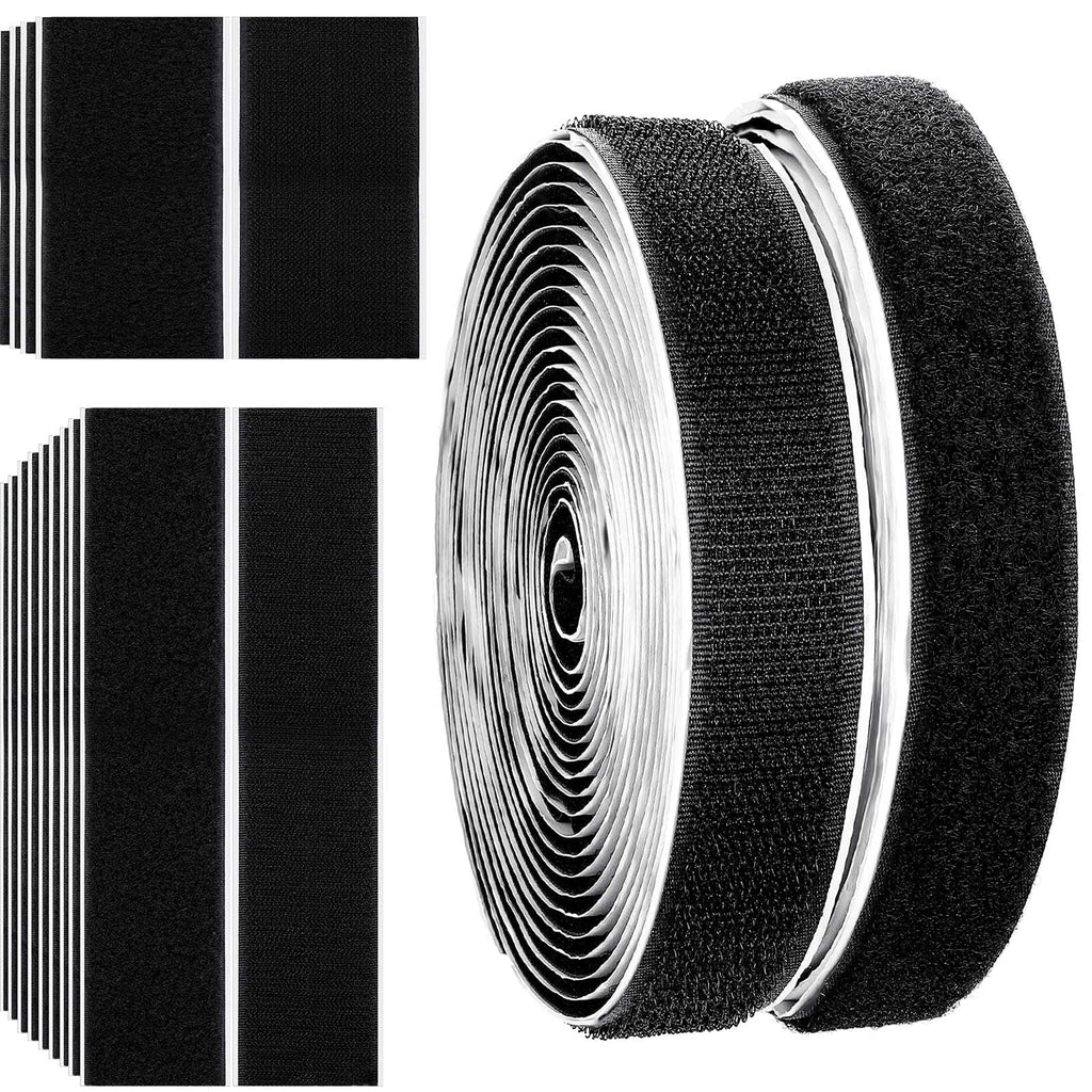  [AUSTRALIA] - 27 Pairs Adhesive Square Hook and Loop Tape 1 x 7 Inch 2 x 4 Inch 1 x 19.6 Feet Black Hook and Loop Fastener Hanging Strips Strength Sticky Fastener Strip for Home Office DIY Craft Indoor Outdoor Use