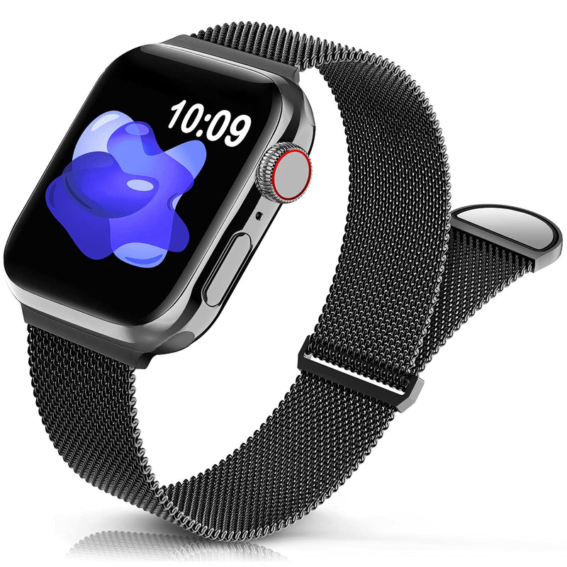 Sunnywoo Metal Stainless Steel Band Compatible with Apple Watch Bands 38mm 40mm 42mm 44mm,Black Loop Adjustable Strap Magnetic Replacement Wristband for iWatch Series 6 5 4 3 2 1 SE for Women Men Black 38/40 mm Regular - LeoForward Australia