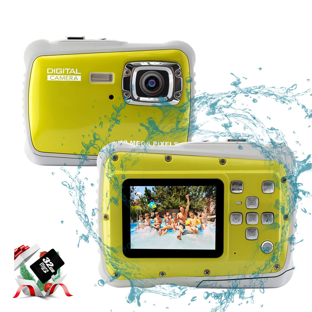  [AUSTRALIA] - YEEIN Kids Digital Camera 3M Underwater Digital Kids Camera 8X Digital Zoom Suitable for Boys and Girls Toys, with 32G SD Card (Yellow) Yellow