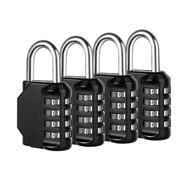 [AUSTRALIA] - Combination Lock, 4 Pack, 4 Digit Combination Padlock for School Gym Sports Locker, Fence, Toolbox, Case, Hasp Cabinet Storage Black