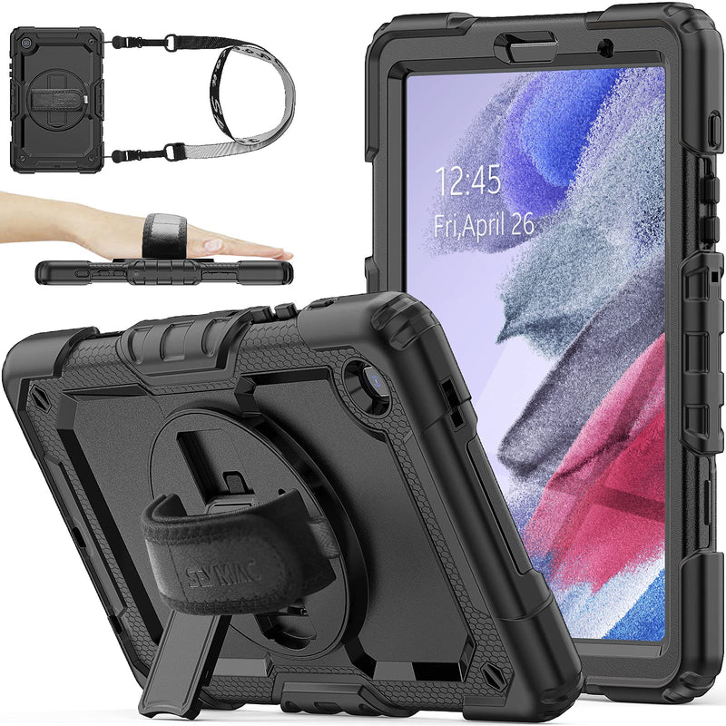  [AUSTRALIA] - Samsung Galaxy Tab A7 Lite Case 8.7'' with Screen Protector Pencil Holder [360 Rotating Hand Strap] &Stand, SEYMAC stock Drop-Proof Case for Samsung Galaxy Tab A7 Lite 2021 SM-T220/T225/T227 (Black) Black