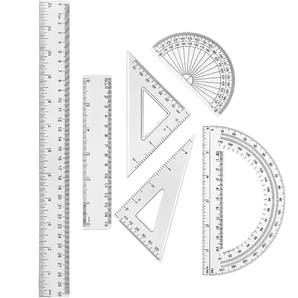  [AUSTRALIA] - 6 Piece Plastic Clear Ruler Math Set Includes Protractor, Triangle Rulers,12 Inch 6 Inch Straight Ruler Geometry Math Ruler Transparent Ruler Measuring Tool for School Office Home Supplies