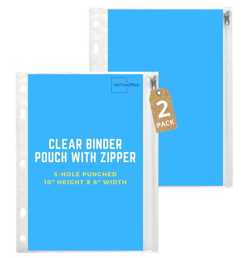  [AUSTRALIA] - 1InTheOffice Binder Zipper Pouch, Binder with Clear Pocket, Zippered Pocket Pouch Transparent Binder Pocket, Binder Pockets with Zipper 10" x 8", Clear Binder 2 Pack
