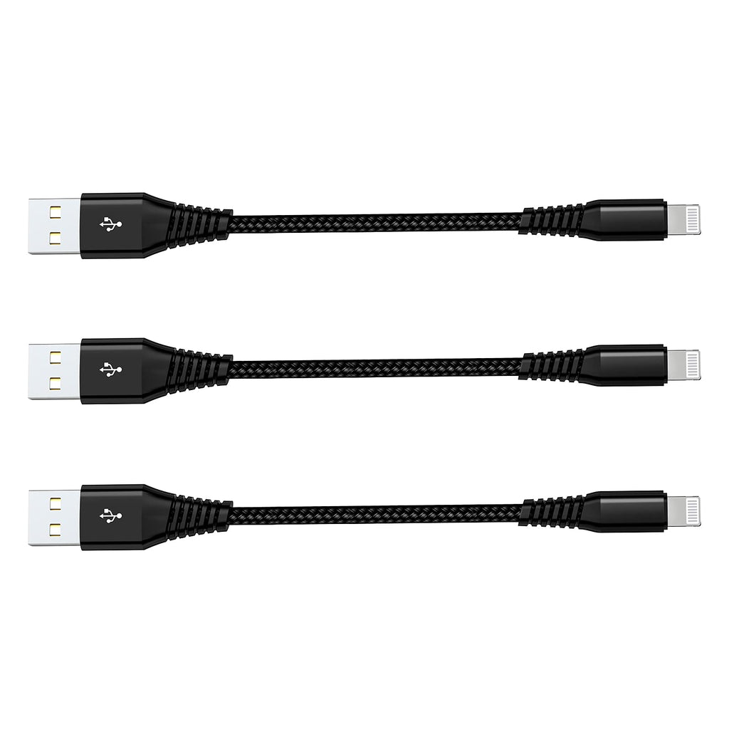  [AUSTRALIA] - [Apple MFi Certified] Short iPhone Charging Cable(3Pack 8 Inch), USB to Lightning Charger Cord for Apple, Nylon Braided Fast Charging Data Syncing Cable for iPhone 13/12/11/Xs/Xr/X/8/7/6/iPad/Airpods Black