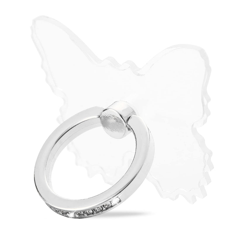  [AUSTRALIA] - Cell Phone Ring Holder Stand, Transparent Phone Ring Holder Finger Kickstand 360° Rotation Phone Ring Finger Grip Compatible with All Smartphones(Butterfly-Silver) Butterfly-Silver