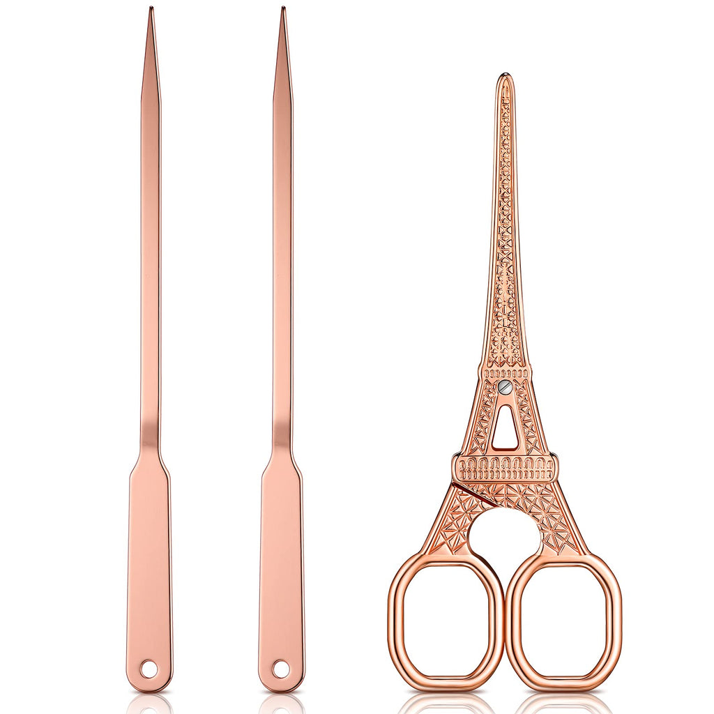  [AUSTRALIA] - 3 Pieces Scissors and Letter Opener Set Include 1 Pieces Metal Envelope Opener Slitter and 2 Pieces Eiffel Tower Embroidery Scissors Craft Scissors for Office Home School Supplies (Rose Gold) Rose Gold