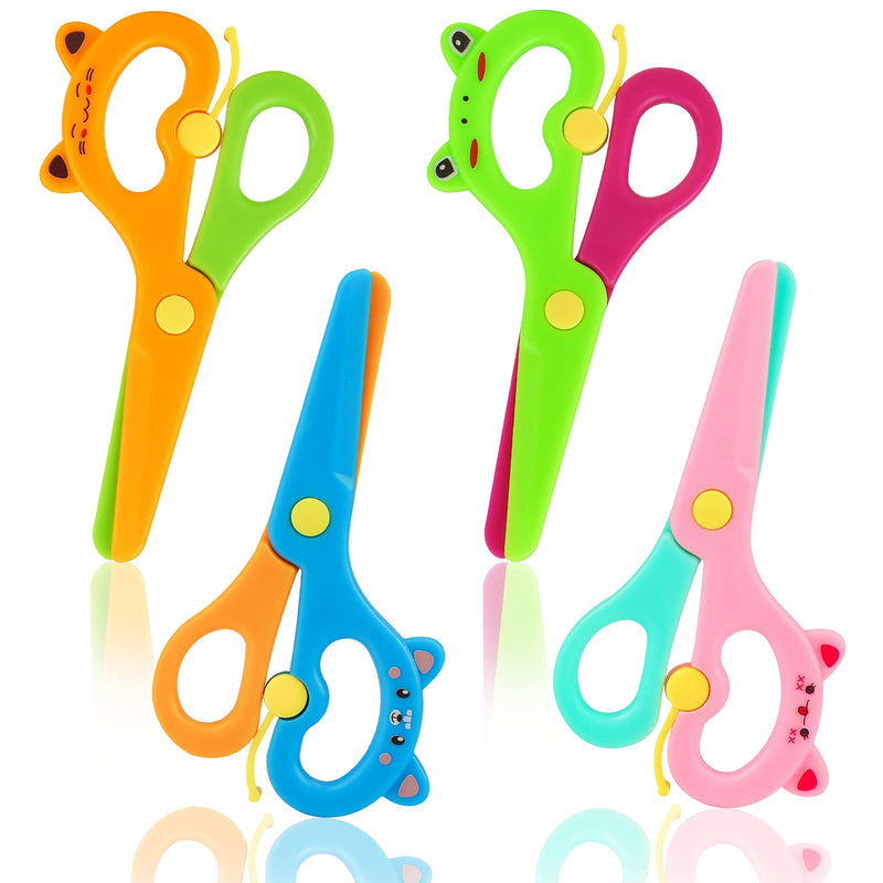  [AUSTRALIA] - LOVESTOWN Plastic Scissors for Kids, 4 PCS Pre-School Training Scissors Children Safety Scissors Toddler Scissors Age 3 for Toddler Arts and Crafts