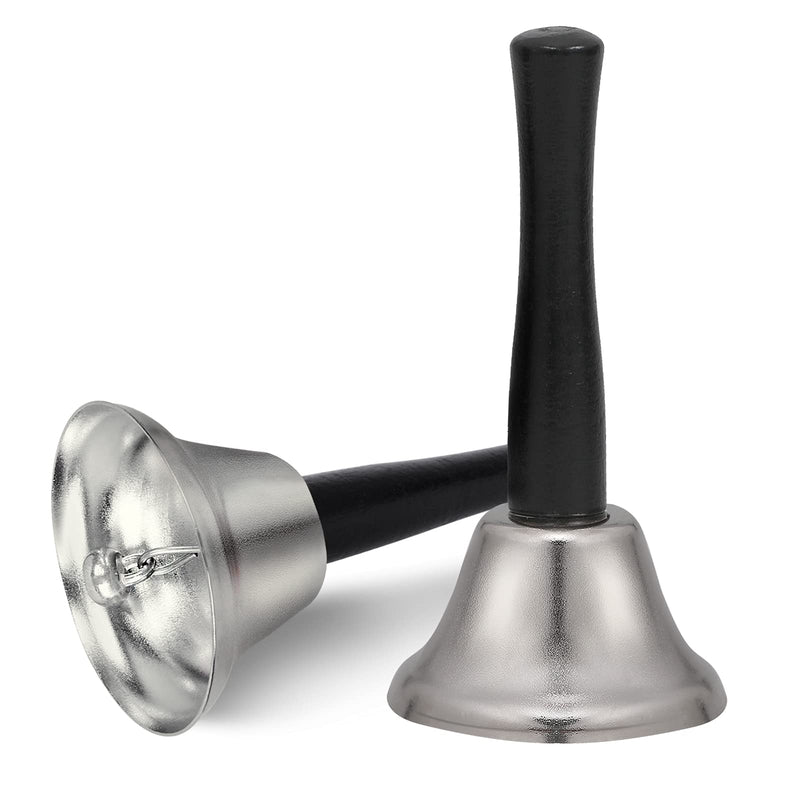  [AUSTRALIA] - 2 Pack Hand Bell, Silver Steel Bell, Small Bell Ringing Bell with Handle for Adults, Dinner Bells for Inside Classroom Bell, for Food Line, Alarm, Jingles, Ringing (Silver)