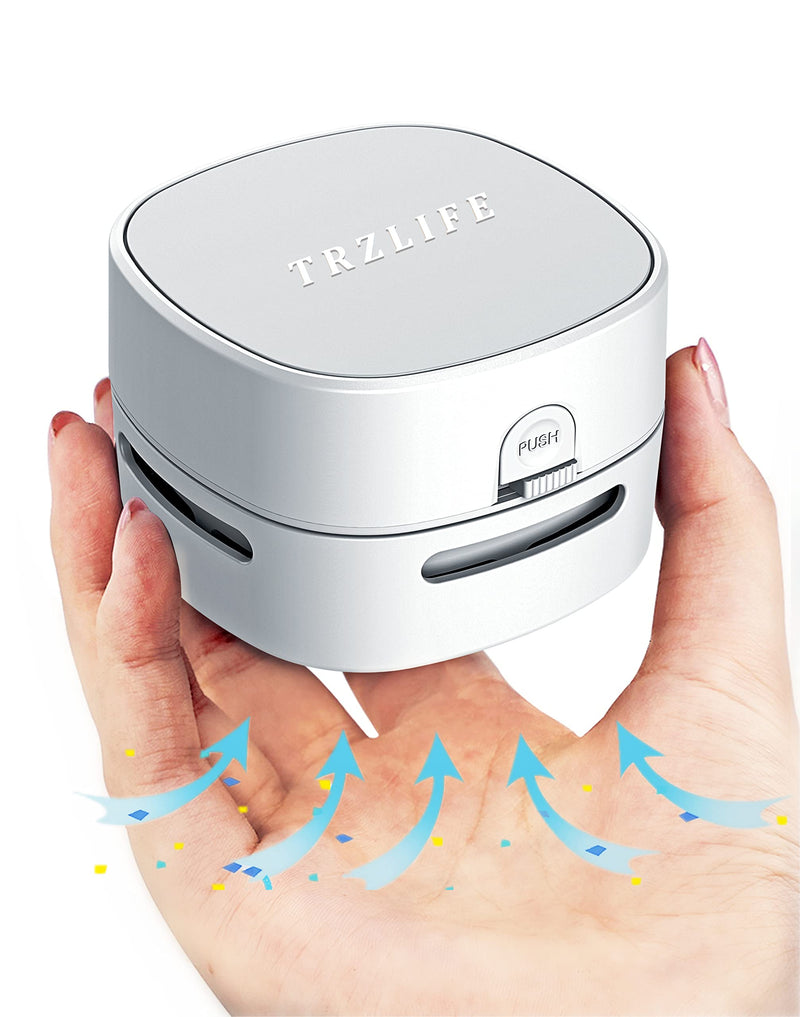  [AUSTRALIA] - TRZLIFE Table Vacuum Cleaner,Mini Wireless Table dust Sweeper Convenient Two AA Batteries High SuctionCordless&360º Rotatable Design to Suck up Crumbs dusts Hairs in Office Kitchen etc. White