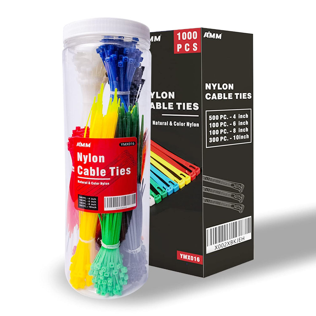  [AUSTRALIA] - AMM 1000-Packs zip ties ，Different colors and sizes 4+6+8+10-Inch，The packaging of cans is suitable for storage，The best gift for the holidays