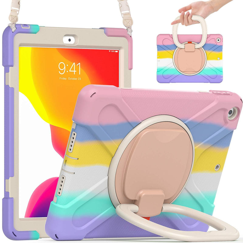  [AUSTRALIA] - TSQ iPad 9th 8th 7th Generation Case 10.2 Inch for Kids Girls Women Cute Rainbow Pink 2021 2020 2019 | Heavy Duty Rugged Case w/ Pencil Holder Stand Hand Grip Shoulder Strap for iPad 9th/8th/7th Gen