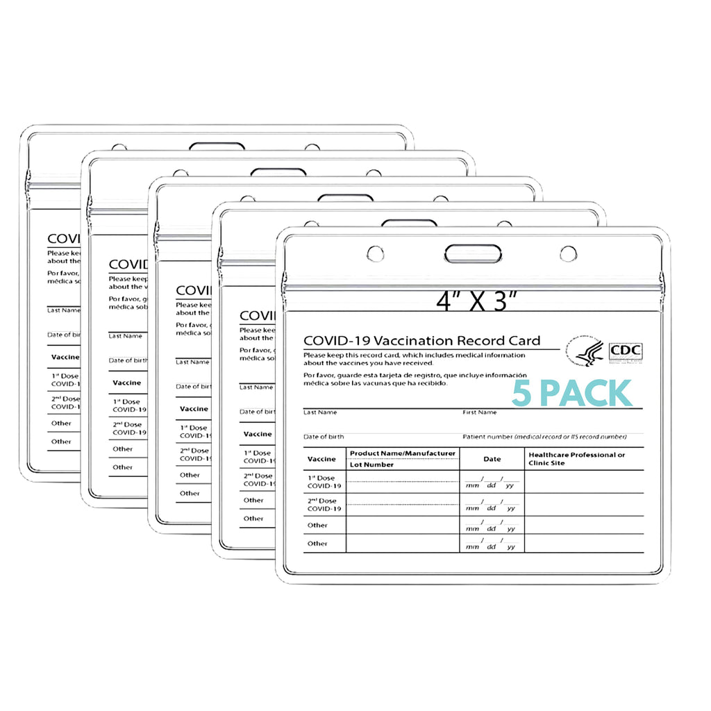  [AUSTRALIA] - BEPER 5-Pack CDC Vaccine Card Protector 4 X 3 Inches Record Cards Holder Clear Vinyl Plastic Sleeve with Waterproof Resealable Zip Lock