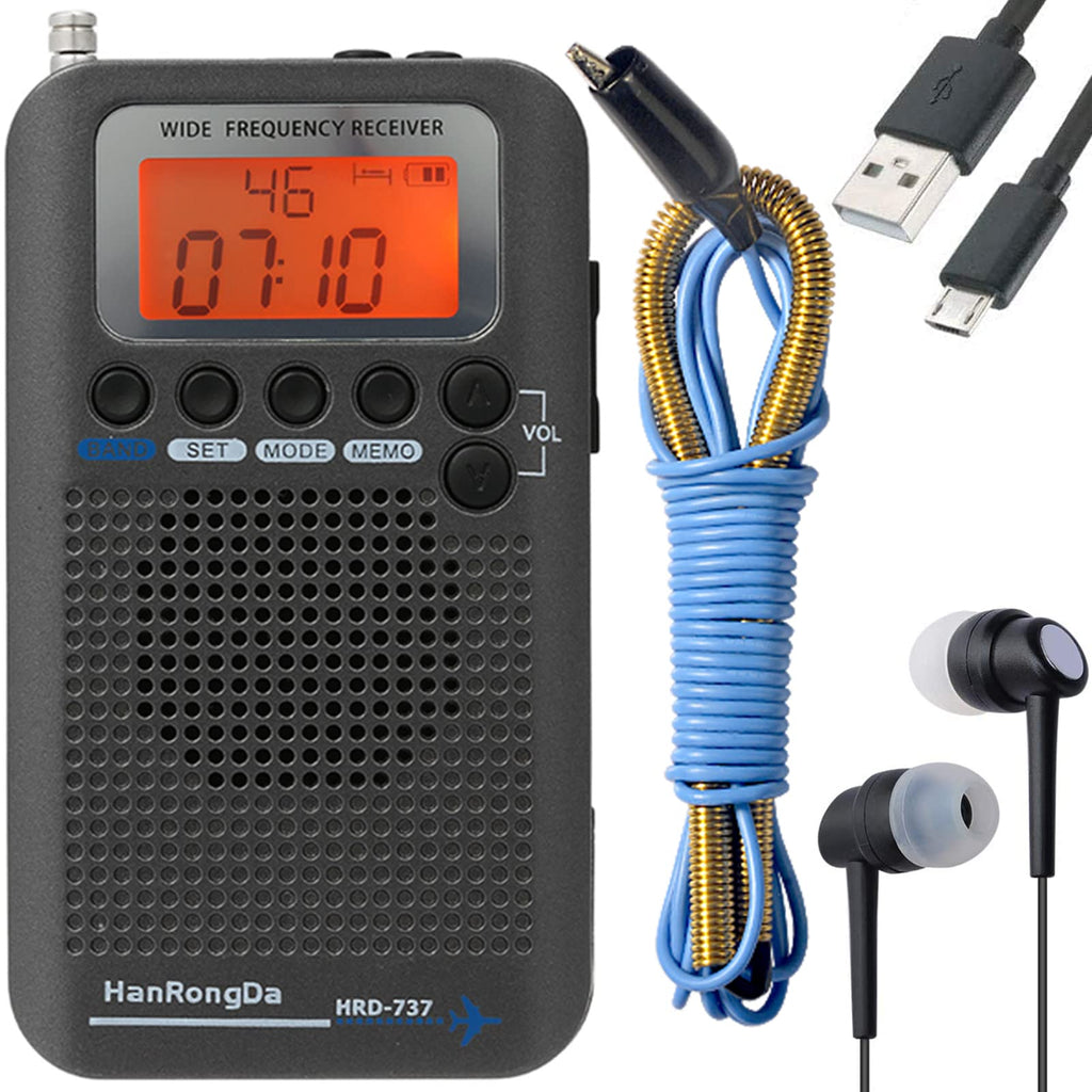 [AUSTRALIA] - HanRongDa CB Radio Portable VHF FM AM Shortwave with Speaker and Backlit, Air Band Receiver with Extend Antenna and 700mAh Battery, Full Band Digital Radios with Alarm Clock and Sleep Timer HRD-737