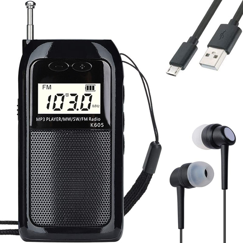  [AUSTRALIA] - HanRongDa Portable Radio FM AM Shortwave Walkman with Speaker and Backlit, MP3 Player Support TF Card, Stereo Pocket Radios with 500mAh Battery for Walking, Camping, Mowing and Traveling HRD-605