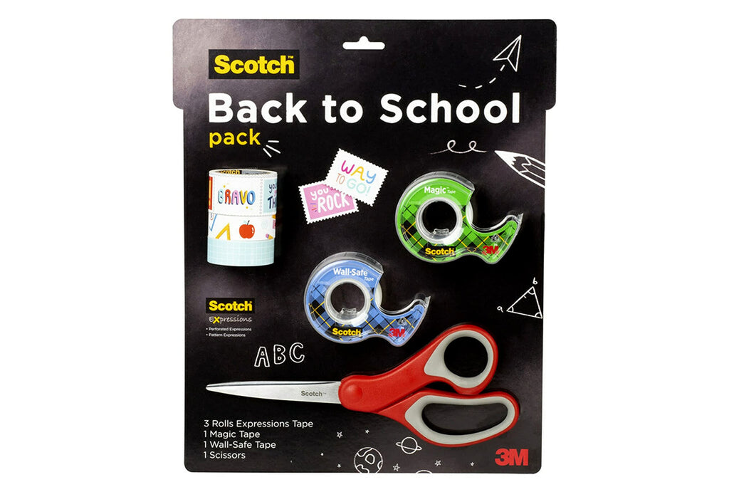  [AUSTRALIA] - Scotch Back to School Pack, Includes 1 Pair Multi-Purpose Scissors, 3 Rolls Scotch Expressions Tapes, 1 Roll Scotch Magic Tape, and 1 Roll Scotch Wall-Safe Tape (BTSPKScotch-21)