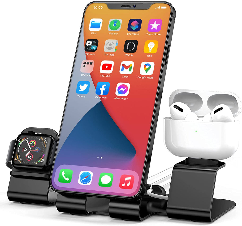  [AUSTRALIA] - Charger Stand for Apple Watch MagSafe Charging Dock Holder,3 in 1 Aluminum Desk Stand for iWatch Series 7/6/5/4/3/2/1/SE, AirPods Pro/2/1,iPad and iPhone Series 13/12/11/X(Charger & Cables Required) 4.6x4.1x3.9inch C-Black