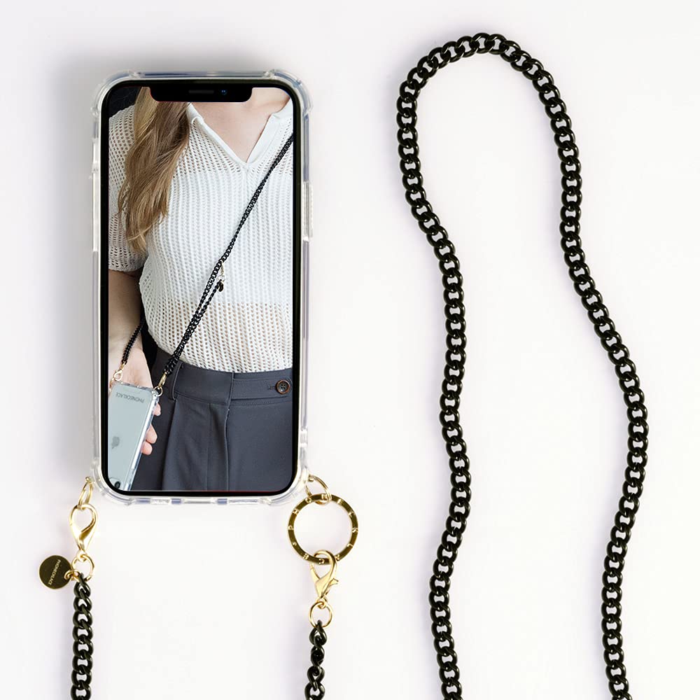  [AUSTRALIA] - Phonecklace iPhone 12Pro Crossbody Phone Case with Adjustible Chain Strap -Shockproof Cellphone Cover with Metal Component for Safe. Detachable Black Coated Chain Strap Basic Shape