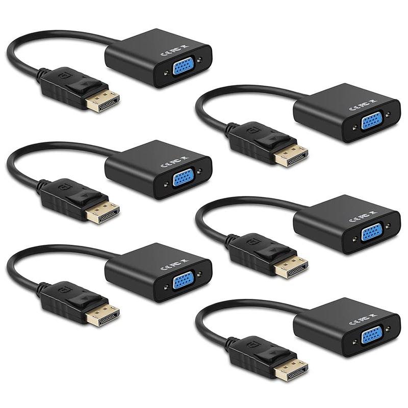  [AUSTRALIA] - Display Port to VGA, Multi-Pack Gold-Plated DisplayPort to VGA Converter Adapter (Male to Female) for Computer, Desktop, Laptop, PC, Monitor, Projector, HDTV, HP, Lenovo, Dell, ASUS and More (6-Pack) 6-pack