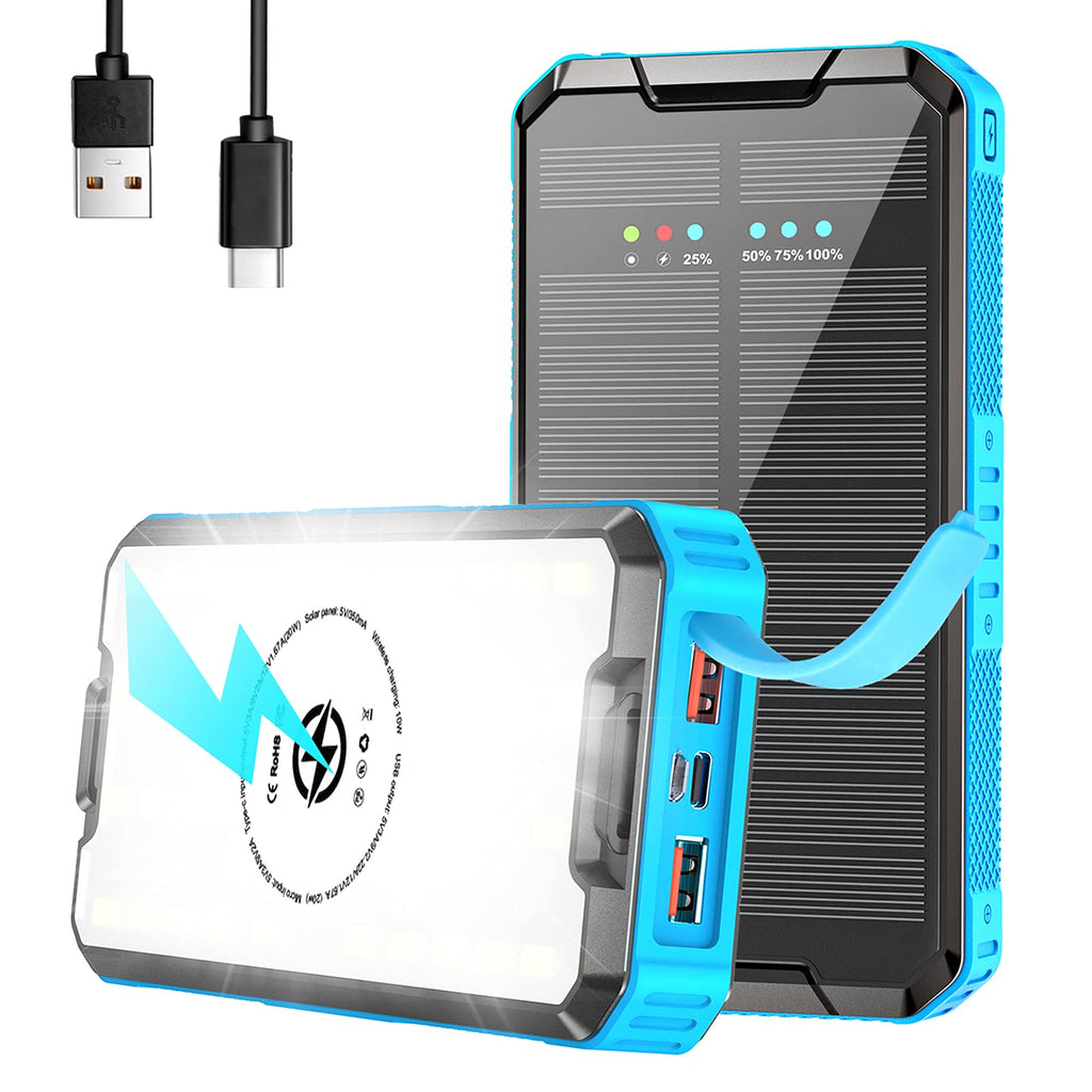  [AUSTRALIA] - Solar Charger Power Bank 30000mAh(Fully Upgraded), PD 20W QC3.0 Fast Charging with 10W Qi Wireless Charging, 3 Outputs, LED Flashlight, IP67 Waterproof for Cellphones Tablet and Outdoor Camping