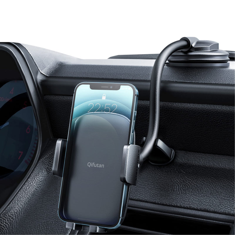  [AUSTRALIA] - Qifutan Cell Phone Holder for Car Phone Mount Long Arm Dashboard Windshield Car Phone Holder Strong Suction Anti-Shake Stabilizer Phone Car Holder Compatible with All Phone Android Smartphone Black