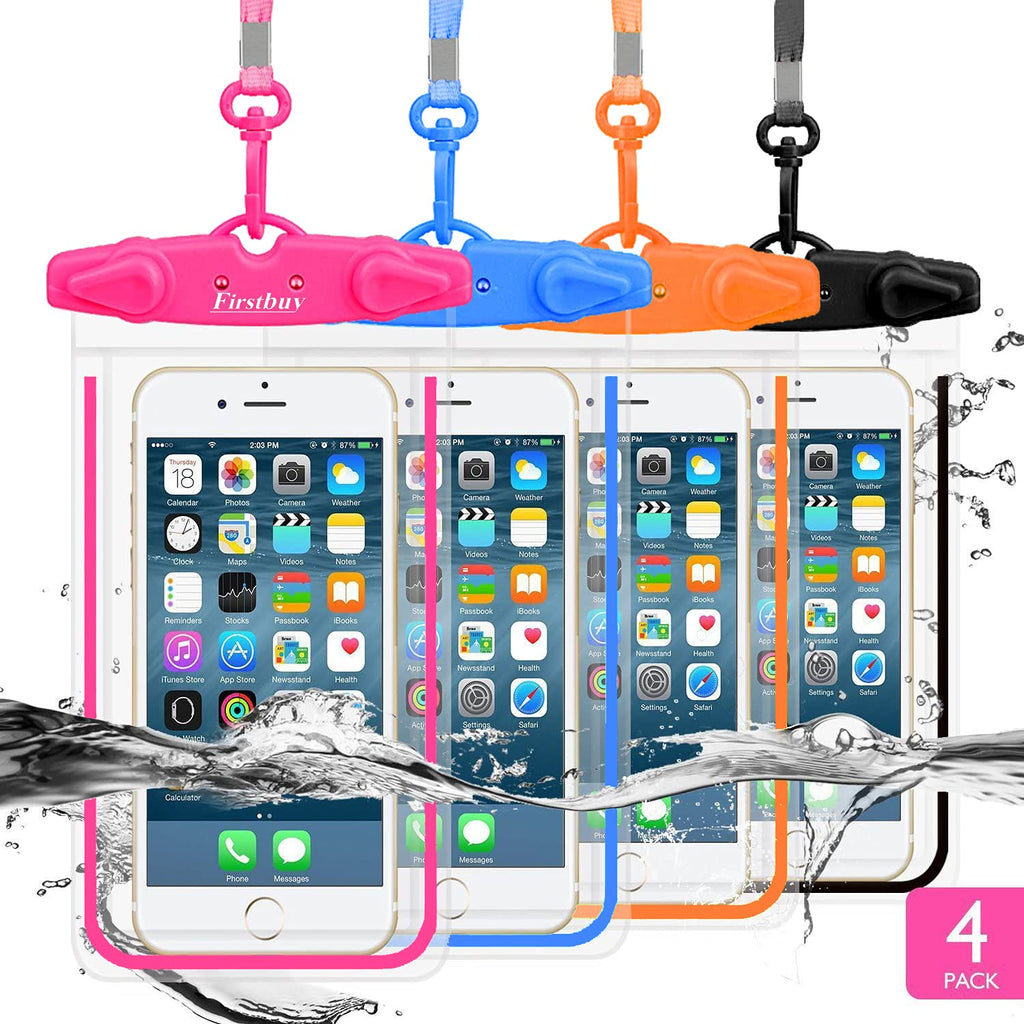  [AUSTRALIA] - LENPOW Waterproof Phone Case, 4 Pack Universal Waterproof Pouch Dry Bag with Neck Strap Luminous Ornament for Water Games Protect iPhone 12 11 Pro XS XR X Max SE Plus Galaxy S21 S20 Note Google LG HTC Blue + Red + Orange + Black