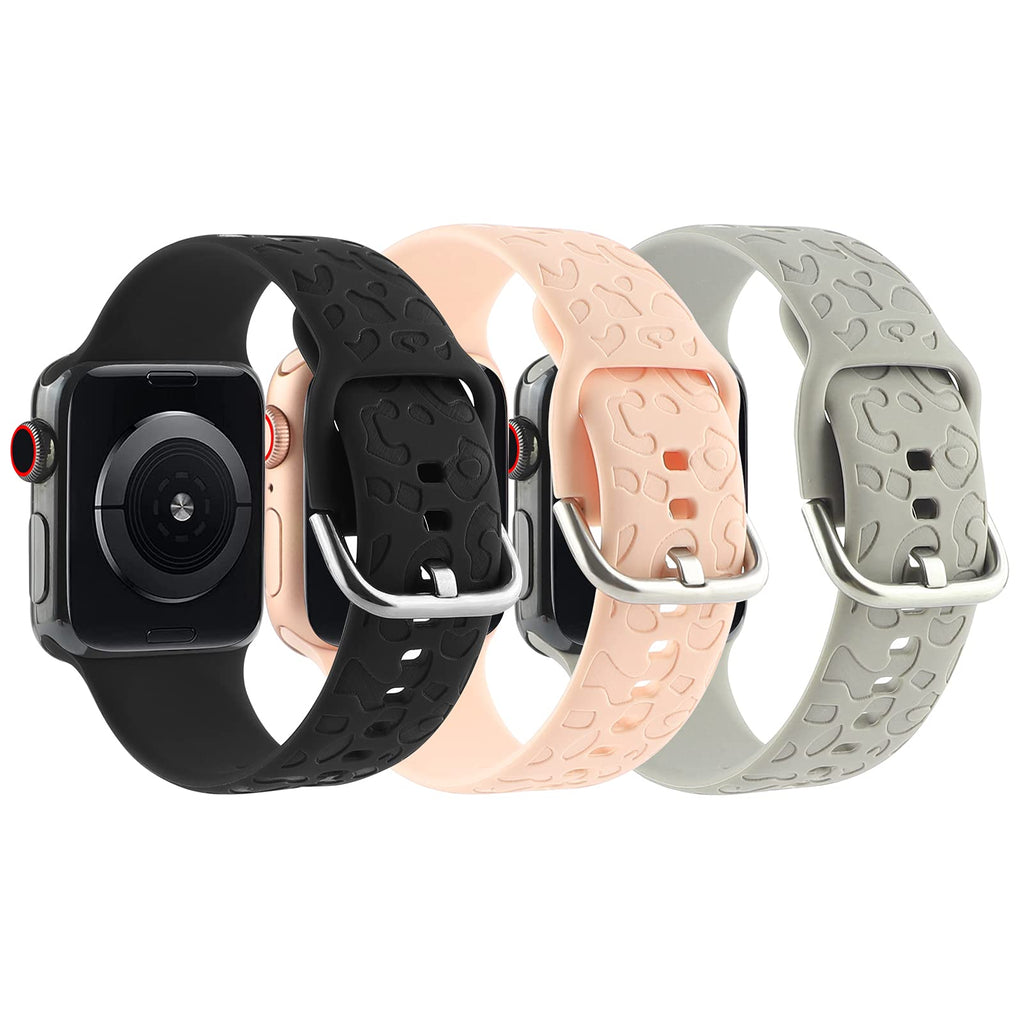  [AUSTRALIA] - 3 Pack Cheetah Engraved Strap Compatible with Apple Watch Bands 38mm 40mm 41mm,Fancy Leopard Laser Printed Soft Silicone Accessories for iWatch Series 1 2 3 4 5 6 SE 7 Black Gray 38/40/41mm